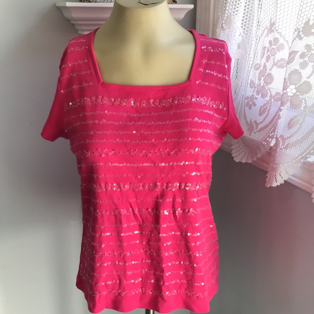 Rafaella sequined top with square neckline. EUC